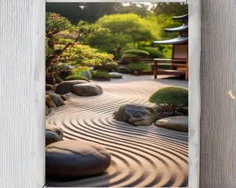 Raked Sand Zen Garden, Calming Japanese Zen Garden Digital Art Print | Instant Download | Home Décor for Peaceful Living & Meditation Spaces