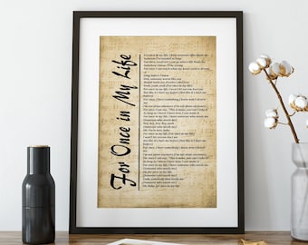 For Once in My Life - Song Lyrics Printable Wall Art Print, Digital Picture for Living Room, Bedroom or Office - Digital Download