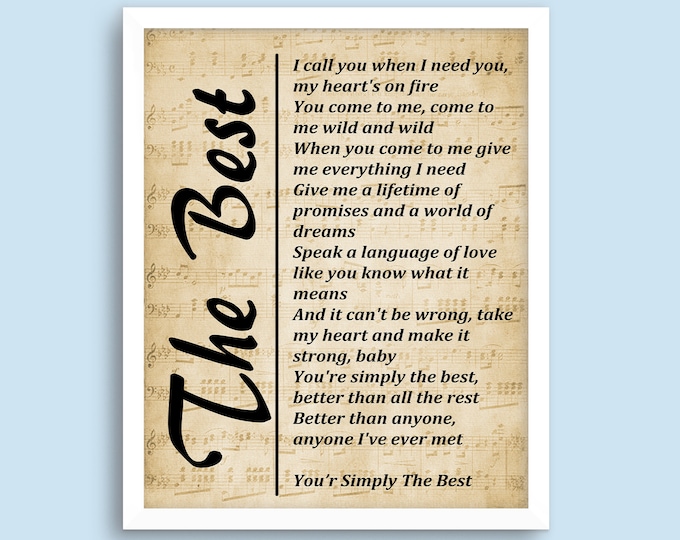 The Best - Made Famous by Tina Turner - Lyrics Song Wall Art, Digital Art Printable, Bedroom/Living Room/ Wall Art - Instant Download