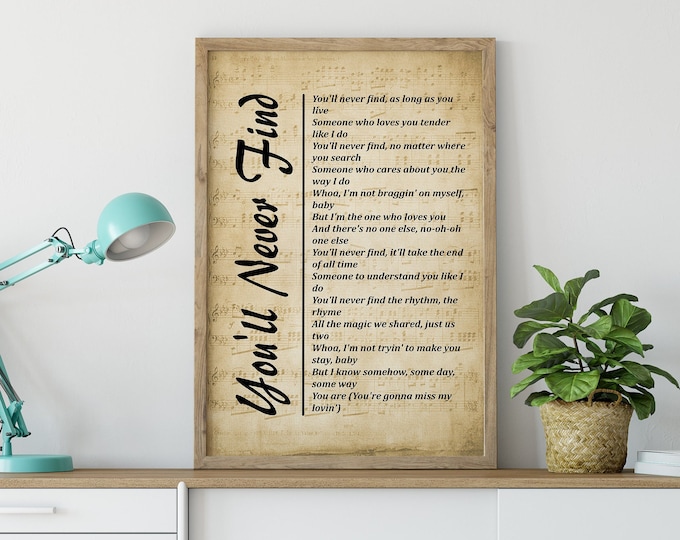 You'll Never Find Another Love Like Mine Lyrics on Sheet Music Background, Song Lyrics Wall Art, - Wall Art – Home Décor, Wall Hanging