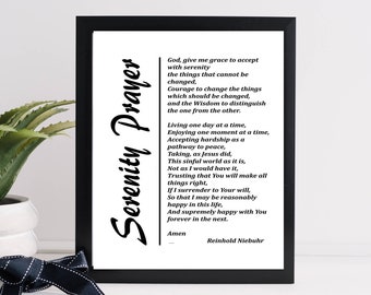 The Serenity Prayer, Printed Wall Art, Inspirational Quote Digit Print, Christian Gift, Home Décor, Instant Print