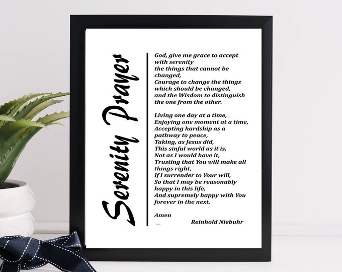 The Serenity Prayer, Printed Wall Art, Inspirational Quote Digit Print, Christian Gift, Home Décor, Instant Print