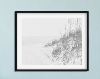 Black and White Beach Scene Print: Coastal Home Decor (Digital Download)