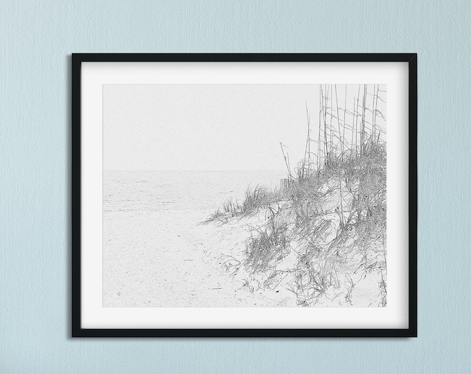 Beach Scene, Black & White, Beach Pass, Printable Wall Art, Beach Picture, Home Decor, Instant Print, Digital Download