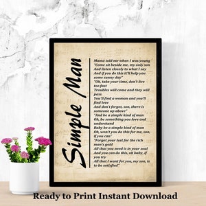 Simple Man Lyrics on Sheet Music, Digital Download, Lyrics Picture ...