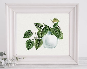 Instant Print Wall Art - House Plant Watercolor illustration, Wall Art Print, Picture for, Kitchen Living Room, Home Décor