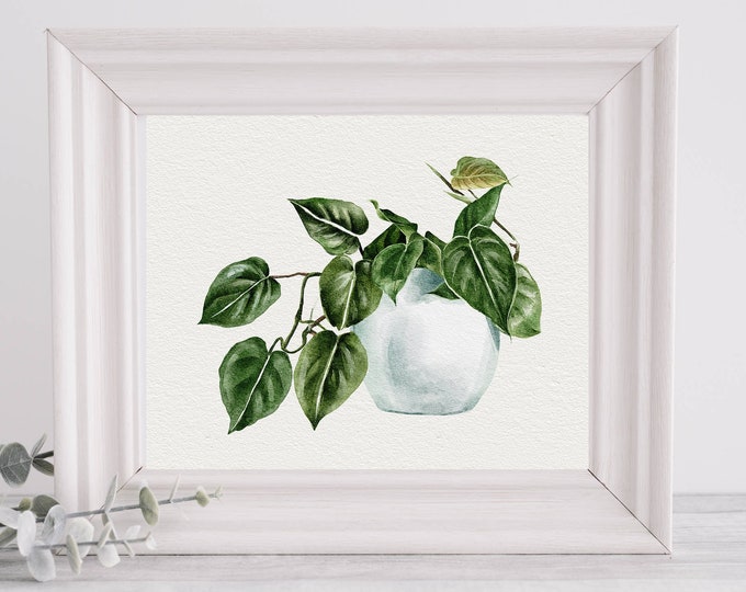 Instant Print Wall Art - House Plant Watercolor illustration, Wall Art Print, Picture for, Kitchen Living Room, Home Décor