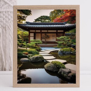 Japanese Zen Garden Digital Art Print – Instant Download
Featuring a peaceful stepping stone pathway, lush greenery, and a traditional wooden pagoda, this artwork embodies the essence of harmony, balance, and serenity.
Instant Download