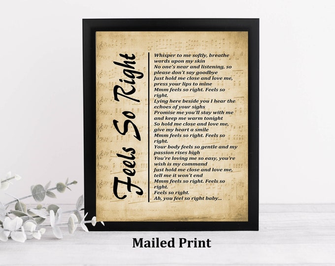 Song Lyrics Print - Feels So Right, Wall Art Print, Digital Picture for Living Room or Bedroom, Home Décor