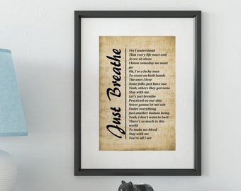 pic Just Breathe Lyrics Wall Art just breathe lyrics etsy