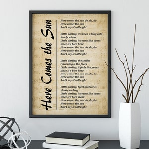 Song Lyrics Print - Here Comes The Sun, Wall Art Print, Digital Picture for Living Room, Bedroom or Office, Home Décor