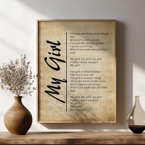 My Girl - Testo della canzone su spartito musicale di sottofondo, testo della canzone Wall Art - Download immediato - Decorazioni da parete - Decorazioni da parete