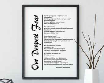 Our Deepest Fear Poem Printable Wall Art Print, Inspirational Quote Digital Download, Christian Gift, Home Décor, Instant Download