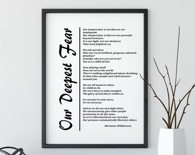Our Deepest Fear Poem Printable Wall Art Print, Inspirational Quote Digital Download, Christian Gift, Home Décor, Instant Download