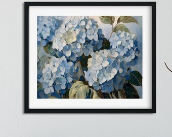 Blue Hydrangea Flower Art Print | Vintage Botanical Wall Art | Floral Nature Home Decor | High-Quality Print in 4 Sizes