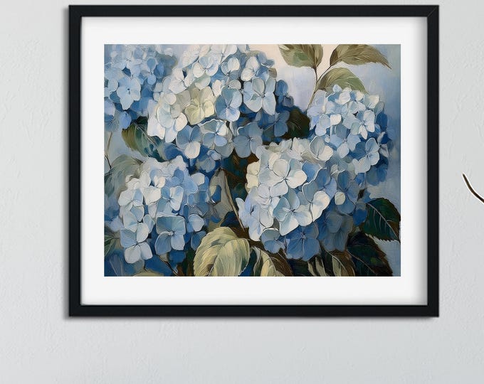 Blue Hydrangea Flower Art Print | Vintage Botanical Wall Art | Floral Nature Home Decor | High-Quality Print in 4 Sizes