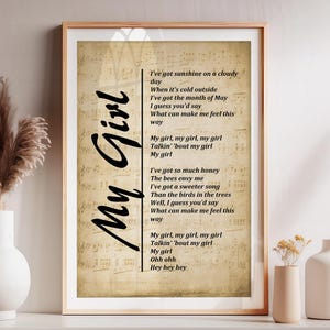 My Girl Lyrics Print: The Temptations Song, Sheet Music Art
