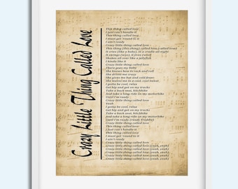 Crazy Little Thing Called Love Lyrics | Wedding First Dance Song | Vintage Music Wall Art | Instant Print Digital Download | Wedding Gift