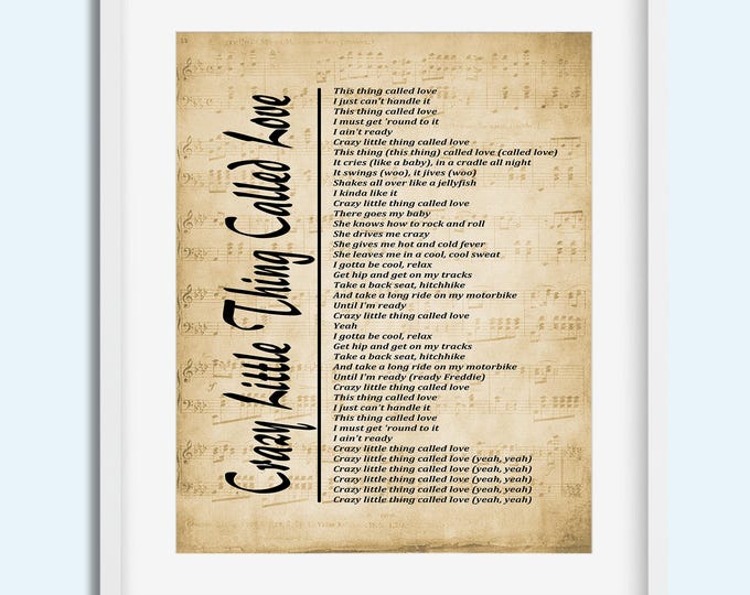 Crazy Little Thing Called Love Lyrics | Wedding First Dance Song | Vintage Music Wall Art | Instant Print Digital Download | Wedding Gift