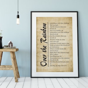 Lyrics on Sheet Music Background - Over The Rainbow , Song Lyrics Wall Art, Wall Décor