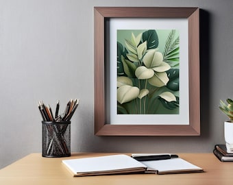 Elegant Botanical Digital Art Print | Lush Green Leaves | Instant Download for Home & Office Décor | | Nature-Inspired Aesthetic