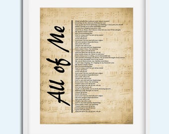All of Me Lyrics Print | First Dance Wedding Song Lyric Wall Art | John Legend Printable | Instant Print Digital Download | Romantic Décor