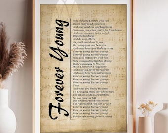 Forever Young Lyrics on Sheet Music Background, Wall Décor, Music Lyrics Wall Art Print, Music Gift, Wall Art Prints - Free Shipping