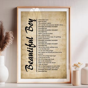 Beautiful Boy Lyrics on Sheet Music, Lyrics Picture Print Wall Décor, Music Lyrics Wall Art, Music Gift, Wall Art Prints - Free Shipping