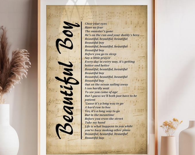 Beautiful Boy Lyrics on Sheet Music, Lyrics Picture Print Wall Décor, Music Lyrics Wall Art, Music Gift, Wall Art Prints - Free Shipping