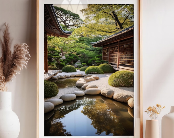 Zen Garden Print, Meditative Asian Landscape Art for a Calm and Harmonious Interior
