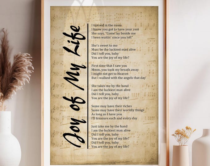 Joy of My Life - Lyrics on Sheet Music Background, Lyrics Picture, Music Lyrics Wall Art, Music Gift, Print,  Wall Décor, Free Shipping