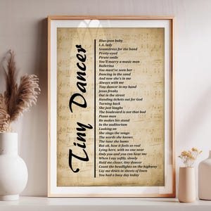 Tiny Dancer Lyrics Print on Sheet Music Background, Song Lyrics Wall Art,