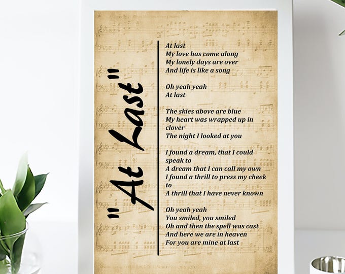 At Last Lyrics by Etta James, Digital Download, Lyrics Picture, Music Wall Art, Music Gift, Wall Decor, Instant Download