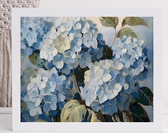Blue Hydrangea Digital Print | Vintage Floral Wall Art | Botanical Flower Instant Download | Printable Cottage core Home Décor