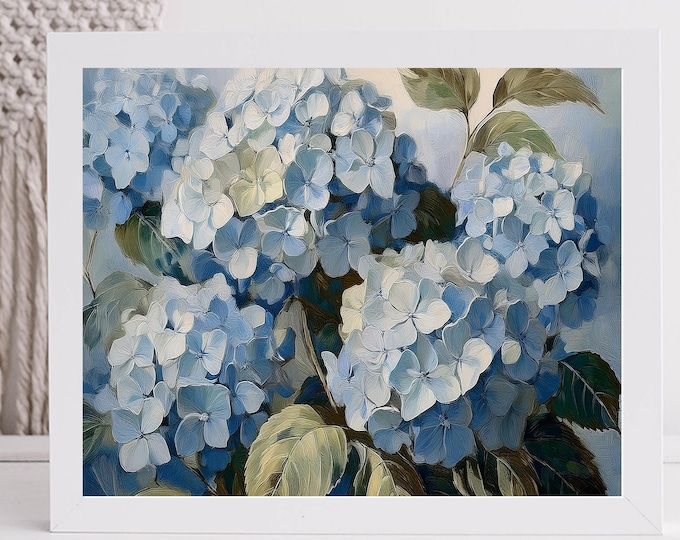 Blue Hydrangea Digital Print | Vintage Floral Wall Art | Botanical Flower Instant Download | Printable Cottage core Home Décor