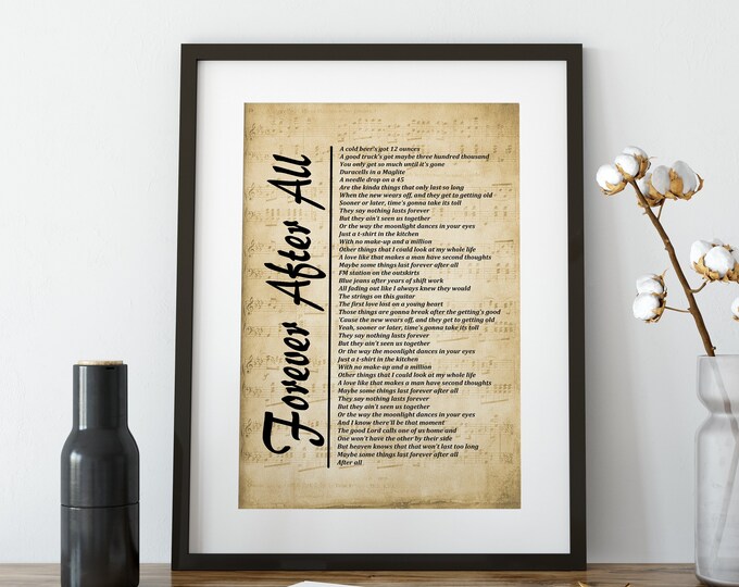 Forever After All - Song Lyrics Printable Wall Art Print, Digital Picture for Living Room, Bedroom or Office - Digital Download