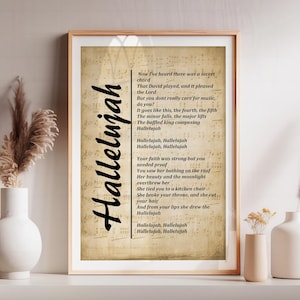 Song Lyrics Print - Hallelujah, Wall Art Print, Picture for Living Room, Bedroom or Office, Home Décor
