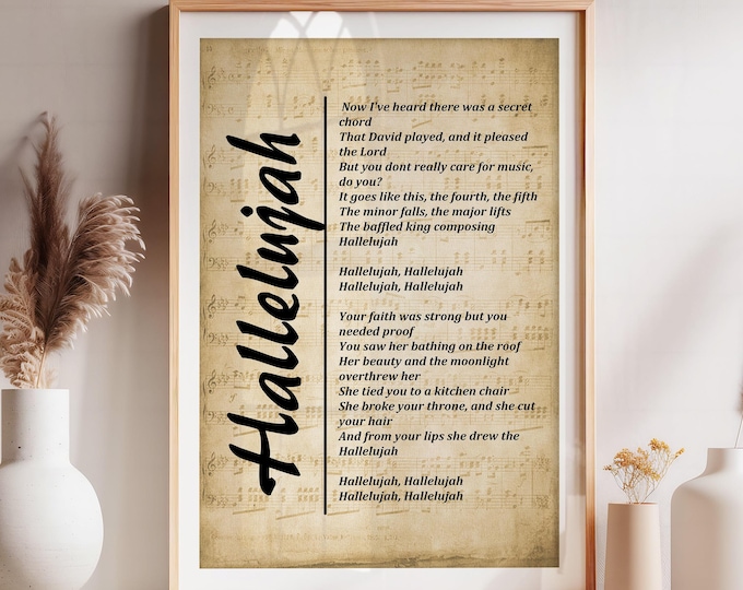 Song Lyrics Print - Hallelujah, Wall Art Print, Picture for Living Room, Bedroom or Office, Home Décor
