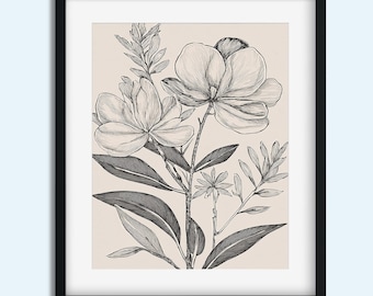 Elegant Botanical Line Art Print | Instant Print Digital Download | Minimalist Floral Wall Décor