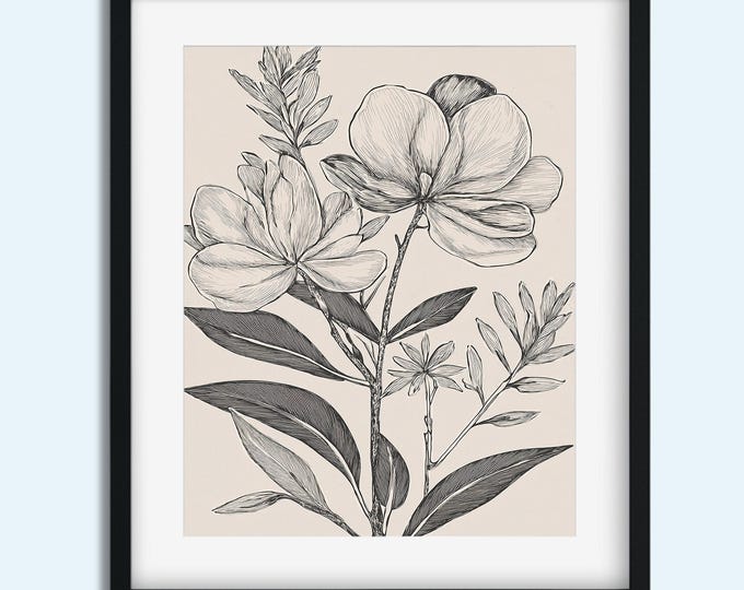 Elegant Botanical Line Art Print | Instant Print Digital Download | Minimalist Floral Wall Décor