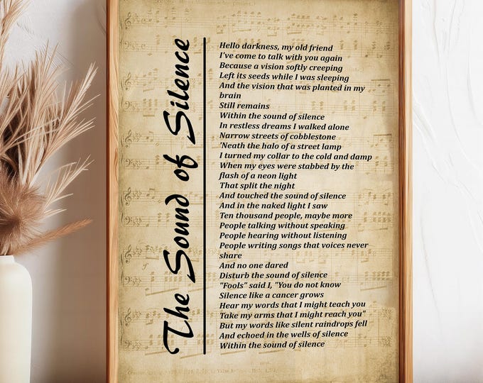 The Sound of Silence Lyrics, Digital Download, Lyrics Picture, Music Lyrics Wall Art, Wall Decor, , Music Gift, Instant Download