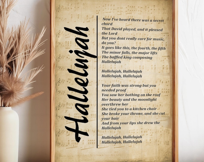 Hallelujah, Lyrics Song Wall Art, Digital Art Printable, Bedroom/Living Room/Kitchen Wall Art - Instant Download – Wall Hangings - Décor