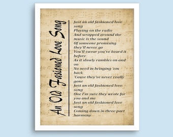 An Old Fashioned Love Song Lyrics Print Wall Art - Romantic Digital Picture