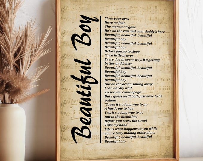 Beautiful Boy Lyrics on Sheet Music, Digital Download, Lyrics Picture, Music Lyrics Wall Art, Music Gift, Wall Décor, Instant Download