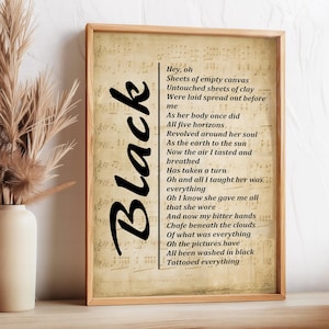 Pearl Jam Black Lyrics Art Print: Bedroom Living Room Decor (Digital Download)