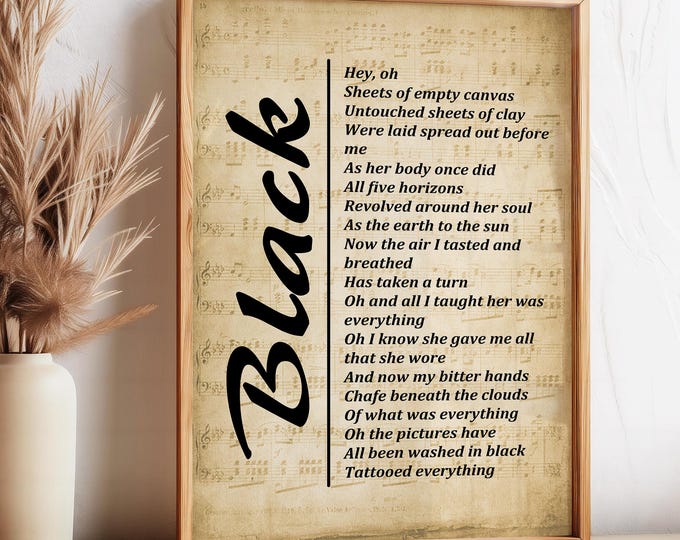 Black - Song Lyrics Wall Art, Digital Art Printable, Bedroom/Living Room/ Wall Art - Instant Download – Wall Hangings