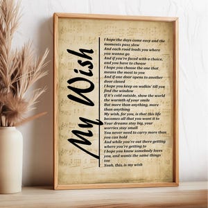 Impresión artística de la letra de "My Wish" de Rascal Flatts / Cita inspiradora (descarga digital)