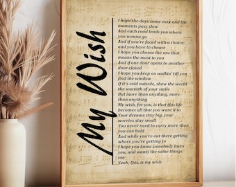 My Wish Song Lyrics Art Print | Rascal Flatts Quote | Inspirational Wall Décor | Digital Download Printable