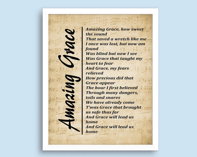 Amazing Grace - Christian Song Lyrics Print -  Wall Art Print, Digital Picture for Living Room, Bedroom or Office, Home Décor