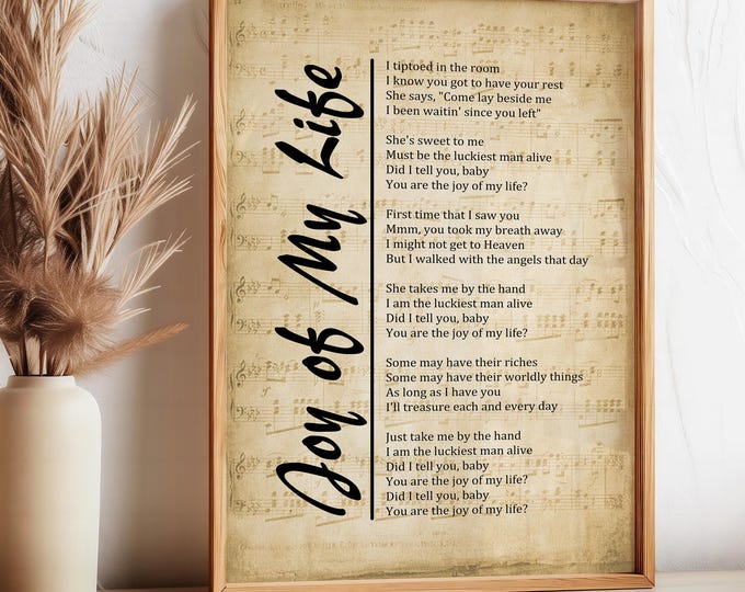 Joy of My Life - Lyrics on Sheet Music Background, Lyrics Picture, Music Lyrics Wall Art, Music Gift, Print, Wall Décor, Instant Download